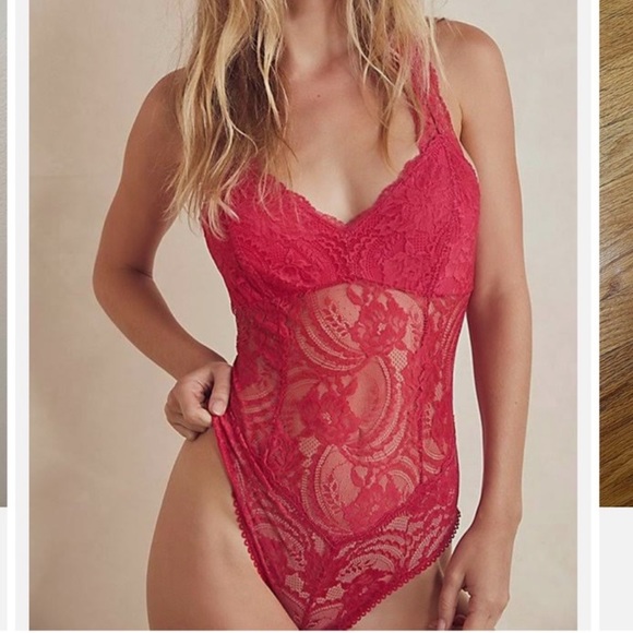Free People Other - FREE PEOPLE MIDNIGHT HOUR FUSCIA LACE BODY SUIT MEDIUM